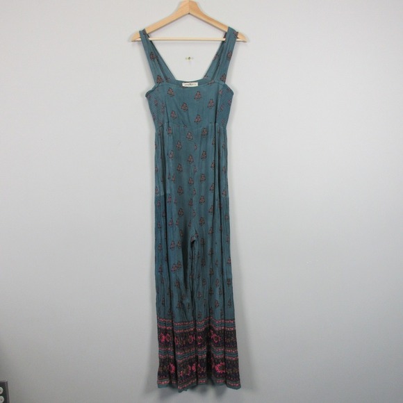 Natural Life Jumpsuit Women S Green Blue Floral Wide Leg Rayon Tank Casual 358 - Picture 1 of 11